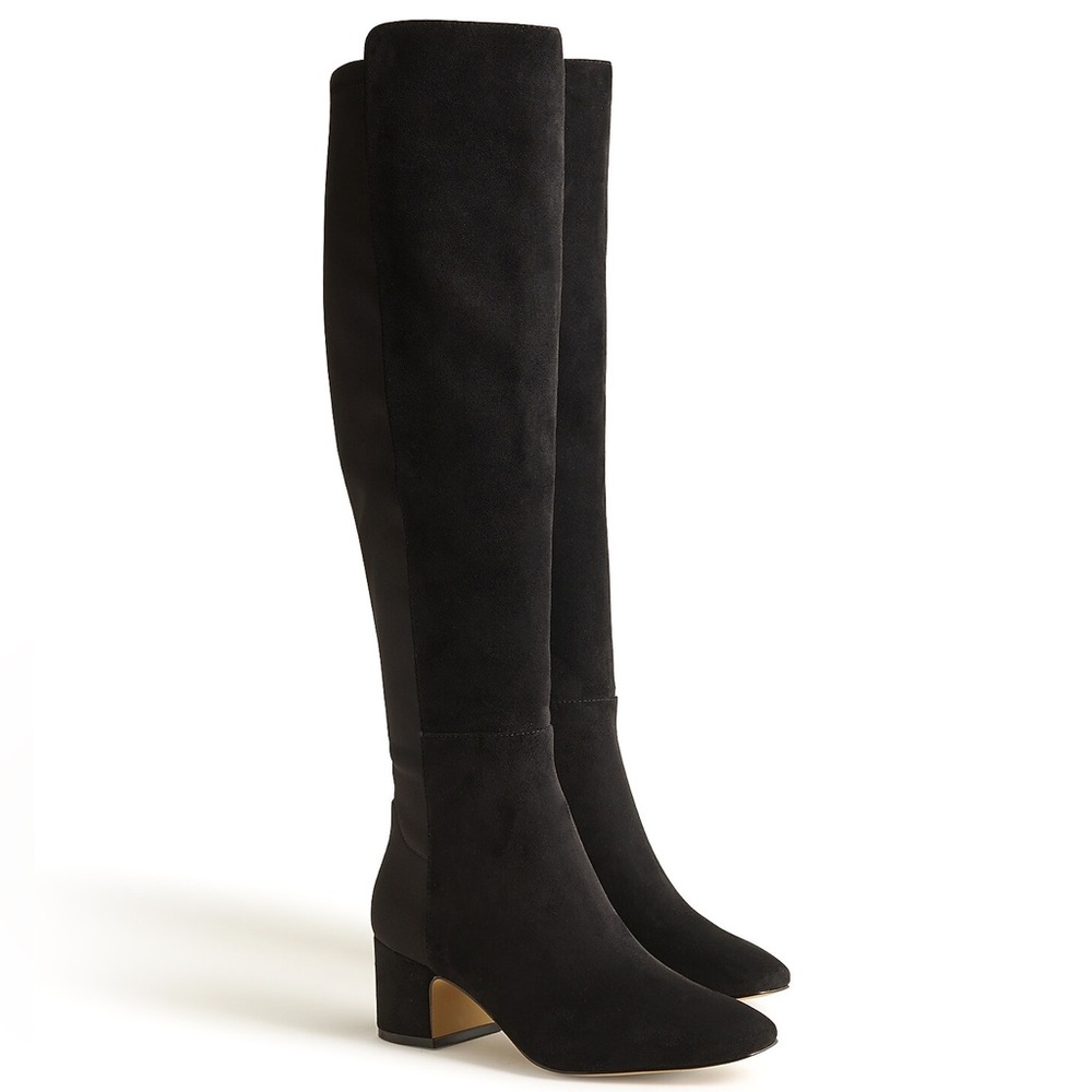 J. Crew Factory Women’s 12 Sueded Knee-High Block Heel Boots Black Stretch NEW